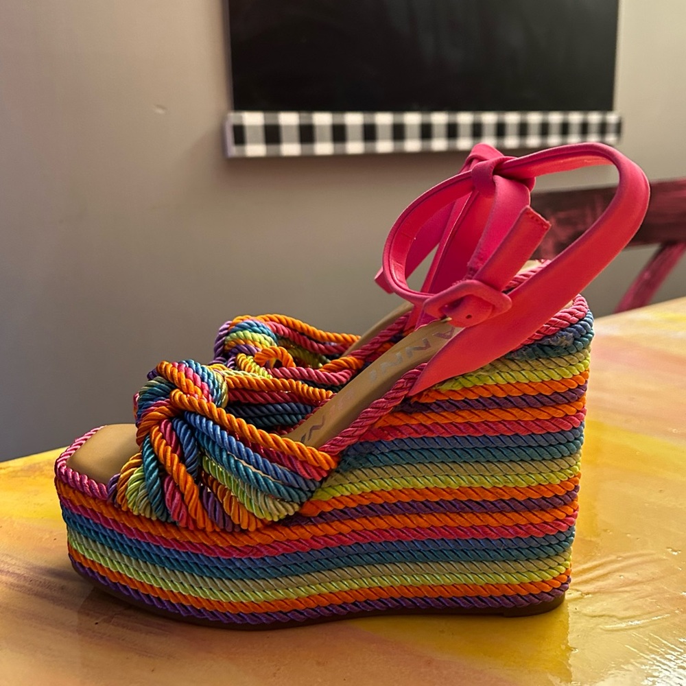 Gianni Bini Leena Rainbow Cord Knot Platform Sandals